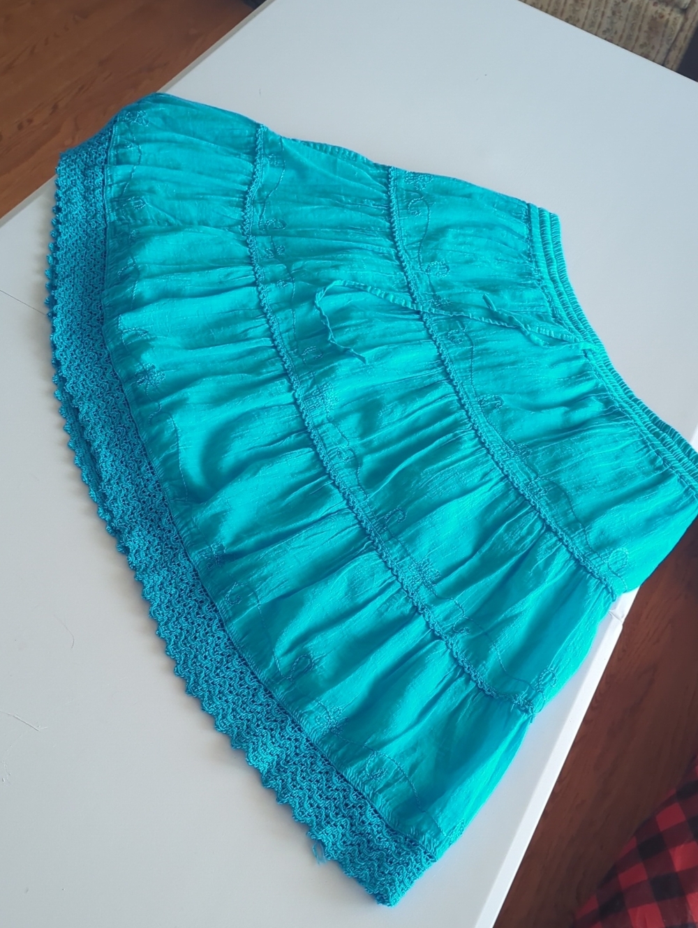 Women’s Teal Tiered Crochet-Hem Skater Skirt
